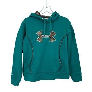 Under Armour Hooded Sweatshirt Women's Size M Teal Camouflage Logo Hoodie